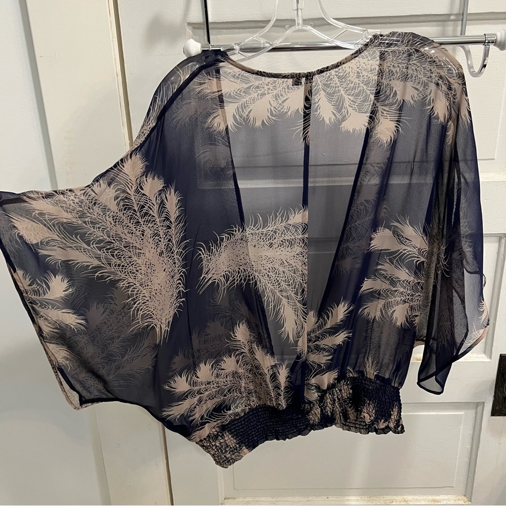 Bellatrix M silk chiffon kimono cardi feather print top - Picture 5 of 5